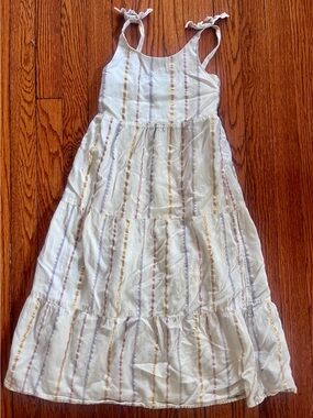 Old Navy White Tiered Sundress with Gold and Pastel Stripes